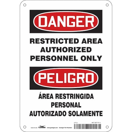 Condor Safety Sign, 10 in H, 7 in W, Polyethylene, Horizontal Rectangle, English, Spanish, 472T11 472T11