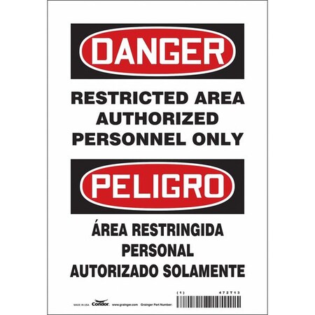 Condor Safety Sign, 10 in Height, 7 in Width, Vinyl, Horizontal Rectangle, English, Spanish, 472T13 472T13