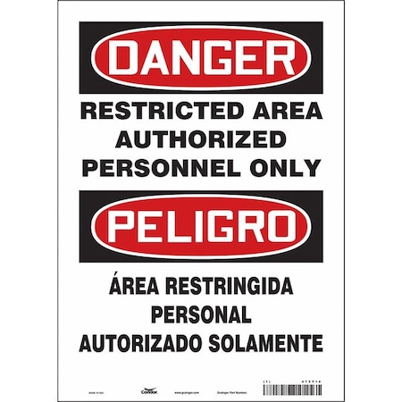 Condor Safety Sign, 14 in Height, 10 in Width, Vinyl, Vertical Rectangle, English, Spanish, 472T14 472T14