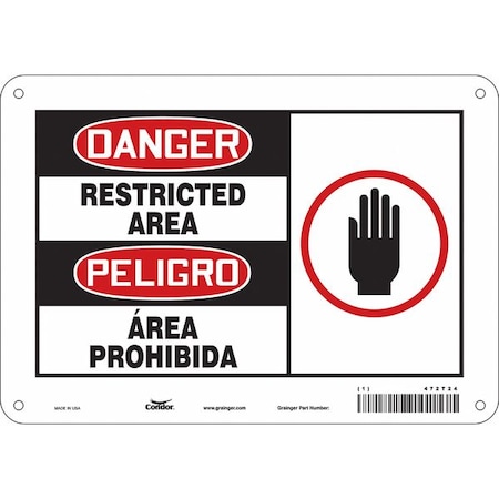 Condor Safety Sign, 7 in H, 10 in W, Polyethylene, Vertical Rectangle, English, Spanish, 472T24 472T24