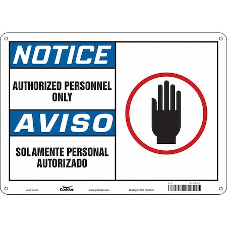 Condor Safety Sign, 10 in H, 14 in W, Polyethylene, Horizontal Rectangle, English, Spanish, 472U27 472U27