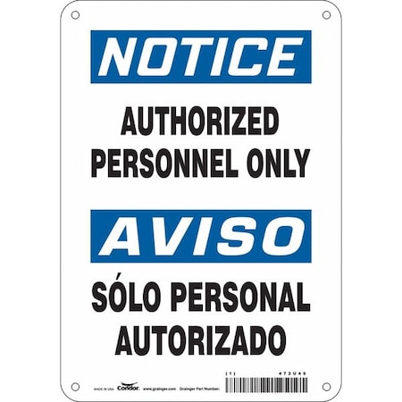 Condor Safety Sign, 10 in H, 7 in W, Polyethylene, Horizontal Rectangle, English, Spanish, 472U49 472U49