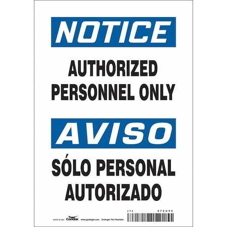 Condor Safety Sign, 10 in Height, 7 in Width, Vinyl, Horizontal Rectangle, English, Spanish, 472U52 472U52