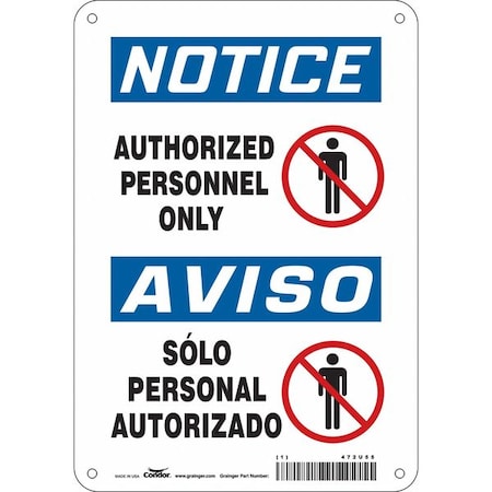 Condor Safety Sign, 10 in Height, 7 in Width, Aluminum, Horizontal Rectangle, English, Spanish, 472U55 472U55