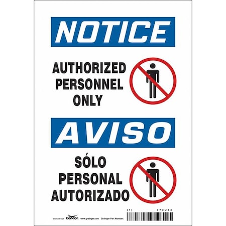 Condor Safety Sign, 10 in Height, 7 in Width, Vinyl, Horizontal Rectangle, English, Spanish, 472U62 472U62
