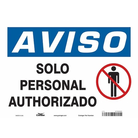 Condor Safety Sign, 10 in Height, 14 in Width, Vinyl, Horizontal Rectangle, Spanish 472V90