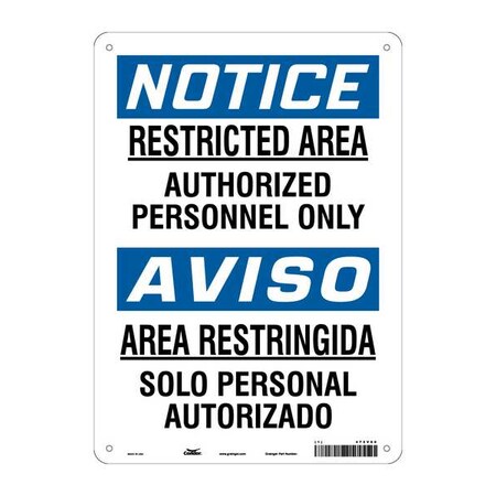Condor Safety Sign, 14 in Height, 10 in Width, Aluminum, Vertical Rectangle, English, Spanish, 472V60 472V60
