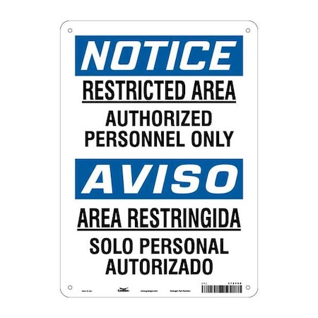 Condor Safety Sign, 14 in Height, 10 in Width, Polyethylene, Vertical Rectangle, English, Spanish, 472V62 472V62