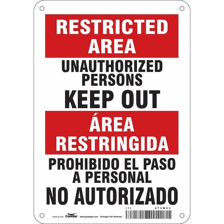 Condor Safety Sign, 10 in Height, 7 in Width, Aluminum, Horizontal Rectangle, English, Spanish, 472W02 472W02