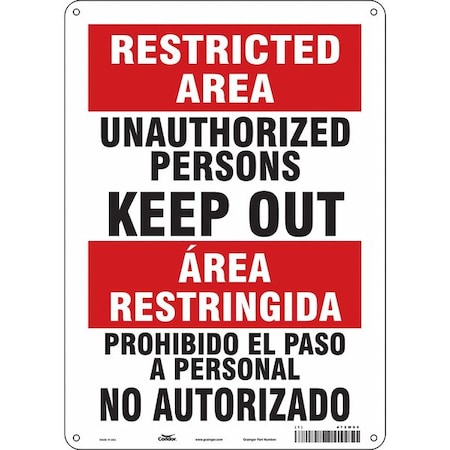 Condor Safety Sign, 14 in Height, 10 in Width, Polyethylene, Vertical Rectangle, English, Spanish, 472W05 472W05