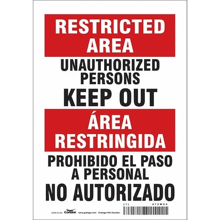 Condor Safety Sign, 10 in Height, 7 in Width, Vinyl, Horizontal Rectangle, English, Spanish, 472W06 472W06
