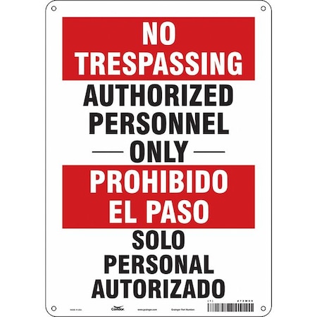 CONDOR Safety Sign, 14 in Height, 10 in Width, Aluminum, Vertical Rectangle, English, Spanish, 472W09 472W09