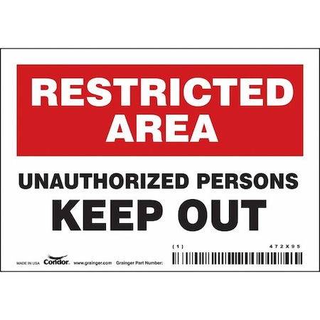 Condor Safety Sign, 3 1/2 in Height, 5 in Width, Vinyl, Horizontal Rectangle, English, 472X95 472X95