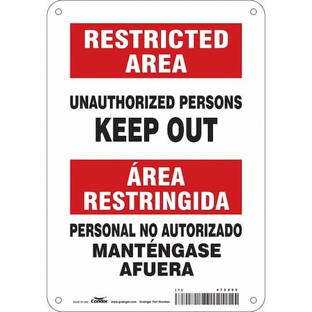 Condor Safety Sign, 10 in Height, 7 in Width, Aluminum, Horizontal Rectangle, English, Spanish 472X99