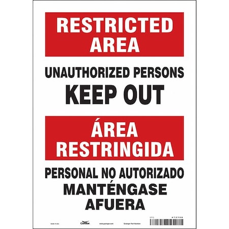 Condor Safety Sign, 14 in Height, 10 in Width, Vinyl, Vertical Rectangle, English, Spanish, 472Y08 472Y08