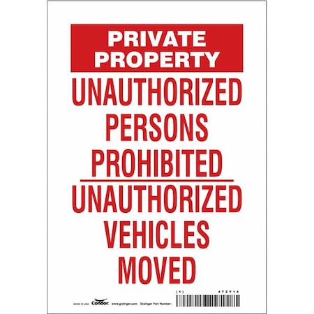 Condor Safety Sign, 10 in Height, 7 in Width, Vinyl, Horizontal Rectangle, English, 472Y14 472Y14