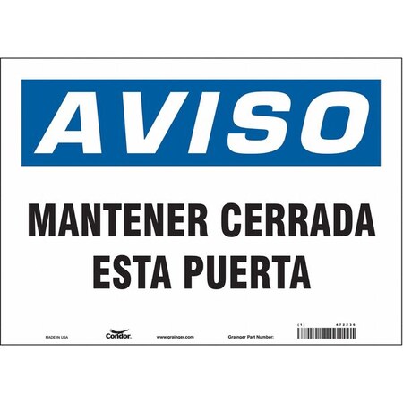 Condor Safety Sign, 10 in Height, 14 in Width, Vinyl, Horizontal Rectangle, Spanish 472Z36