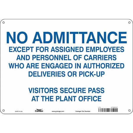 Condor Safety Sign, 10 in Height, 14 in Width, Aluminum, Horizontal Rectangle, English, 472C47 472C47
