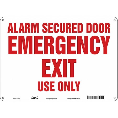 Condor Exit Sign, Aluminum, 14" W, 10" H, Alarm Secured Door Emergency Exit Use Only, White 473F22