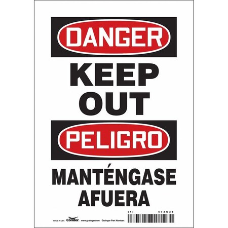 Condor Safety Sign, 10 in Height, 7 in Width, Vinyl, Horizontal Rectangle, English, Spanish, 473G36 473G36
