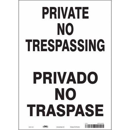 Condor Safety Sign, 14 in H, 10 in W, Vinyl, Vertical Rectangle, English, Spanish, 473J93 473J93