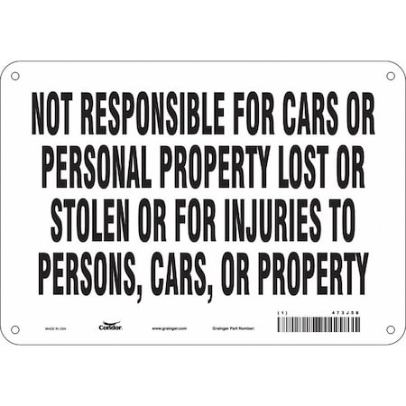 Condor Safety Sign, 7 in Height, 10 in Width, Polyethylene, Vertical Rectangle, English, 473J58 473J58