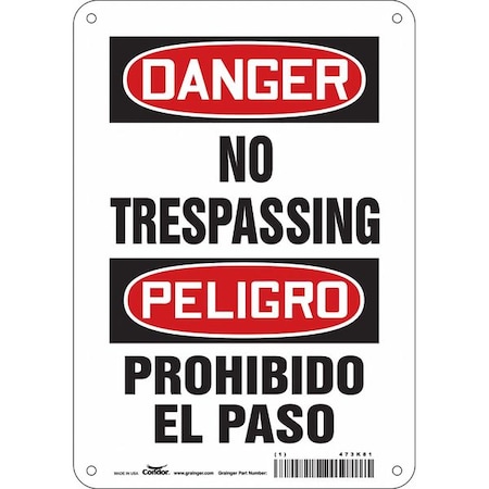 Condor Safety Sign, 10 in Height, 7 in Width, Aluminum, Horizontal Rectangle, English, Spanish, 473K81 ATD011A1007