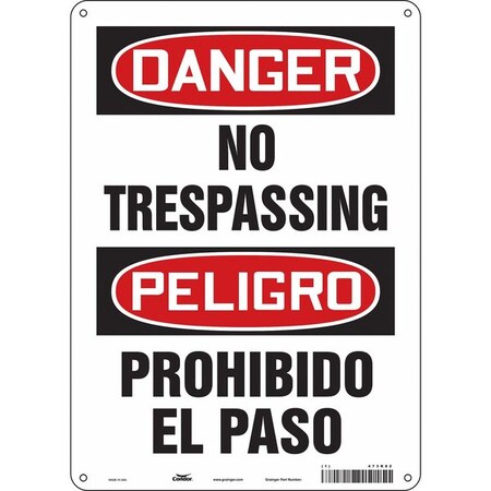 Condor Safety Sign, 14 in Height, 10 in Width, Aluminum, Vertical Rectangle, English, Spanish, 473K82 473K82