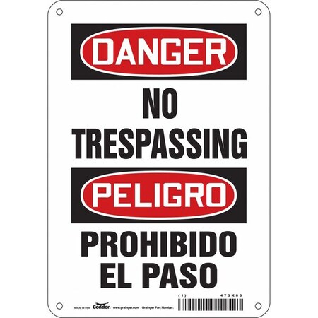 Condor Safety Sign, 10 in H, 7 in W, Polyethylene, Horizontal Rectangle, English, Spanish, 473K83 473K83