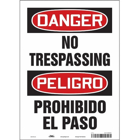 Condor Safety Sign, 14 in Height, 10 in Width, Vinyl, Vertical Rectangle, English, Spanish, 473K86 473K86