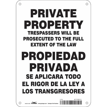 Condor Safety Sign, 10 in Height, 7 in Width, Aluminum, Horizontal Rectangle, English, Spanish, 473K31 473K31
