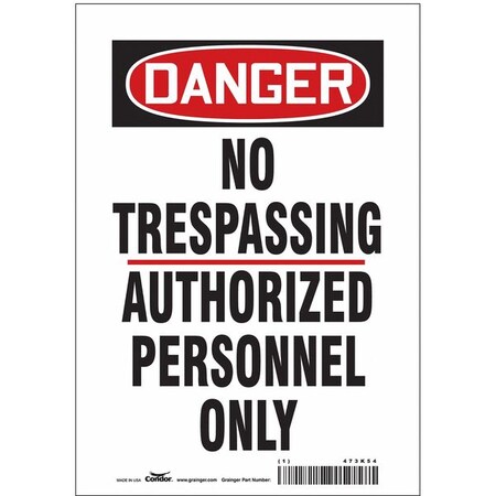 Condor Safety Sign, 10 in Height, 7 in Width, Vinyl, Horizontal Rectangle, English, 473K54 473K54