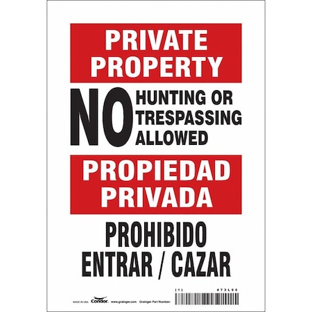 Condor Safety Sign, 10 in Height, 7 in Width, Vinyl, Horizontal Rectangle, English, Spanish, 473L96 473L96