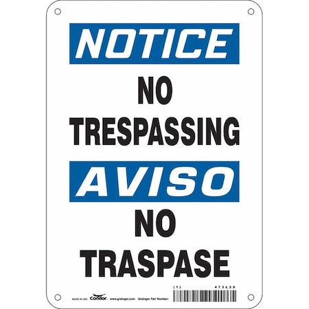 Condor Safety Sign, 10 in Height, 7 in Width, Aluminum, Horizontal Rectangle, English, Spanish, 473L29 473L29