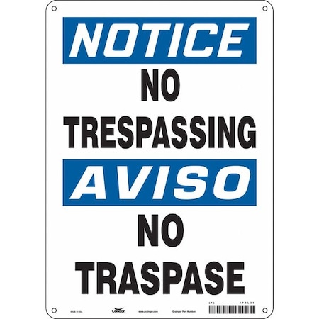Condor Safety Sign, 14 in Height, 10 in Width, Aluminum, Vertical Rectangle, English, Spanish, 473L30 473L30