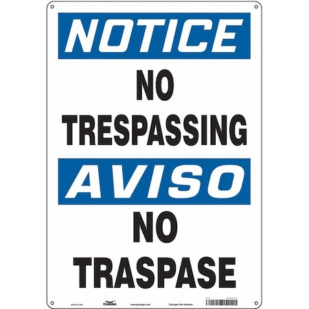 Condor Safety Sign, 20 in H, 14 in W, Aluminum, Vertical Rectangle, English, Spanish, 473L31 473L31