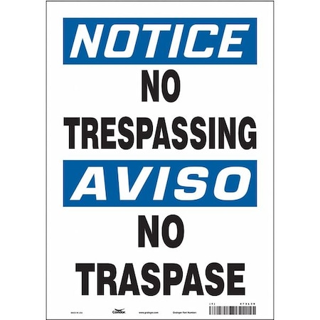 Condor Safety Sign, 14 in H, 10 in W, Vinyl, Vertical Rectangle, English, Spanish, 473L39 473L39