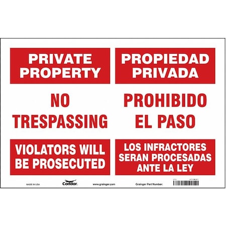 Condor Safety Sign, 12 in Height, 18 in Width, Vinyl, Horizontal Rectangle, English, Spanish 473M81