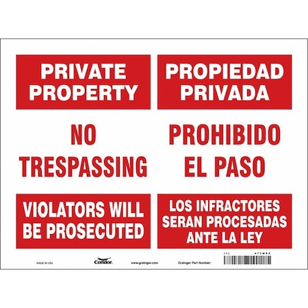 Condor Safety Sign, 18 in Height, 24 in Width, Vinyl, Horizontal Rectangle, English, Spanish 473M82