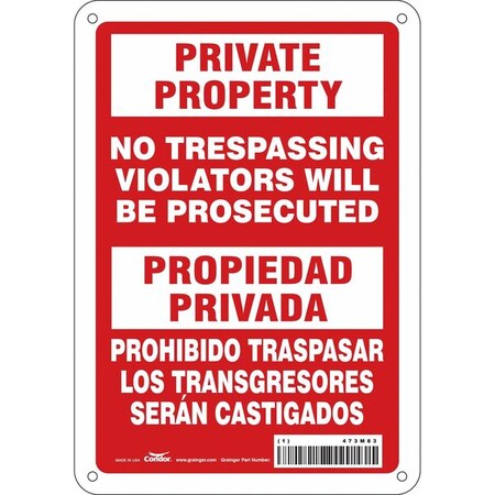 Condor Safety Sign, 10 in Height, 7 in Width, Aluminum, Horizontal Rectangle, English, Spanish, 473M83 473M83