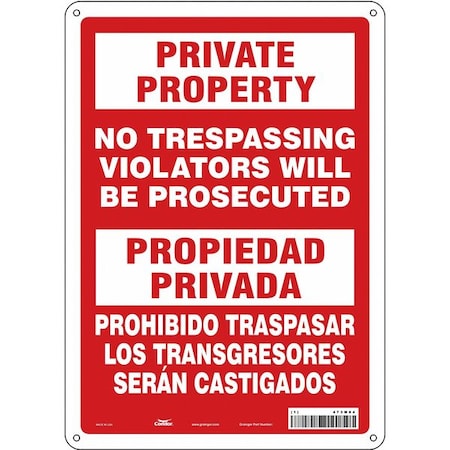 Condor Safety Sign, 14 in Height, 10 in Width, Aluminum, Vertical Rectangle, English, Spanish, 473M84 473M84