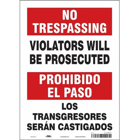 Condor Safety Sign, 14 in Height, 10 in Width, Vinyl, Vertical Rectangle, English, Spanish, 473M76 473M76