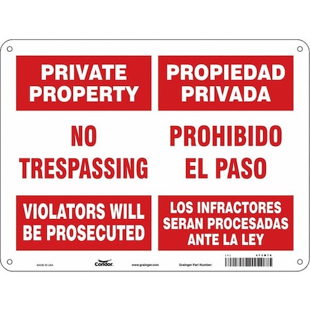 Condor Safety Sign, 18 in Height, 24 in Width, Aluminum, Horizontal Rectangle, English, Spanish 473M78