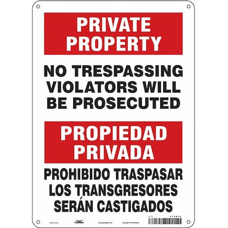 Condor Safety Sign, 14 in Height, 10 in Width, Aluminum, Vertical Rectangle, English, Spanish, 473M30 473M30