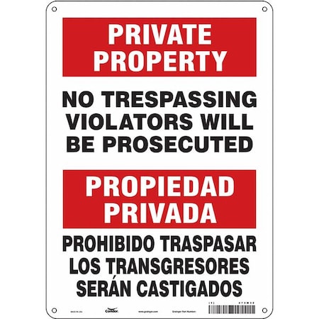 Condor Safety Sign, 14 in Height, 10 in Width, Polyethylene, Vertical Rectangle, English, Spanish, 473M32 473M32