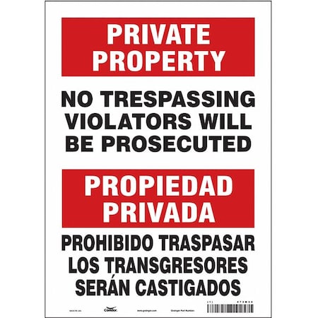 Condor Safety Sign, 14 in Height, 10 in Width, Vinyl, Vertical Rectangle, English, Spanish, 473M34 473M34
