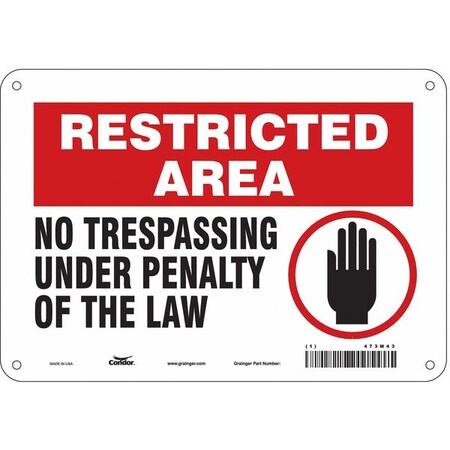 Condor Safety Sign, 7 in Height, 10 in Width, Polyethylene, Vertical Rectangle, English, 473M43 473M43