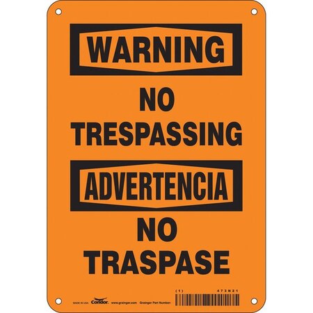 Condor Safety Sign, 10 in Height, 7 in Width, Aluminum, Horizontal Rectangle, English, Spanish, 473N21 473N21