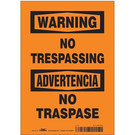 Condor Safety Sign, 10 in Height, 7 in Width, Vinyl, Horizontal Rectangle, English, Spanish, 473N28 473N28