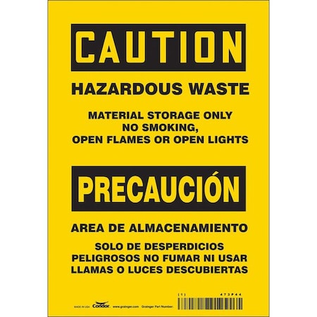 Condor Safety Sign, 10" H, 7 in W, Vinyl, Horizontal Rectangle, English, Spanish, 473P44 473P44